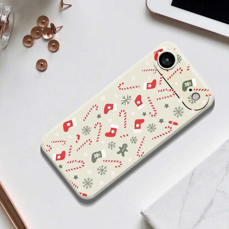 Для iPhone 17 Air Case Красный Серый Носки и трости Узор Печать Прямой край ТПУ Задняя крышка телефона - Бежевый