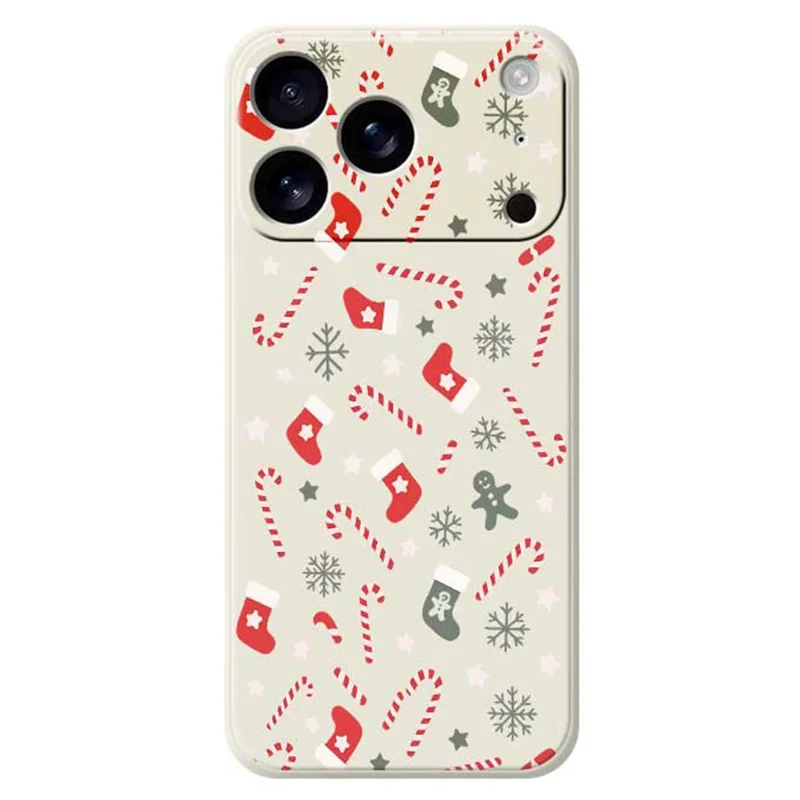 Voor iPhone 17 Pro Max Hoesje Rood Grijs Sokken en Stokken Patroon Afdruk Rechte Rand TPU Telefoon Achterkant - Beige