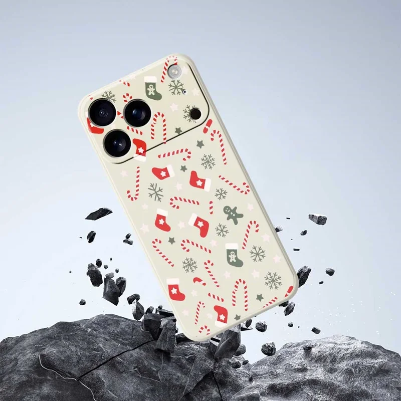 Voor iPhone 17 Pro Max Hoesje Rood Grijs Sokken en Stokken Patroon Afdruk Rechte Rand TPU Telefoon Achterkant - Beige