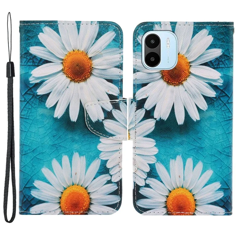 For Xiaomi Redmi A1 4G / A2 4G Cross Texture PU Leather Wallet Phone Case Pattern Printing Stand Magnetic Clasp Flip Cover with Strap - Chrysanthemum