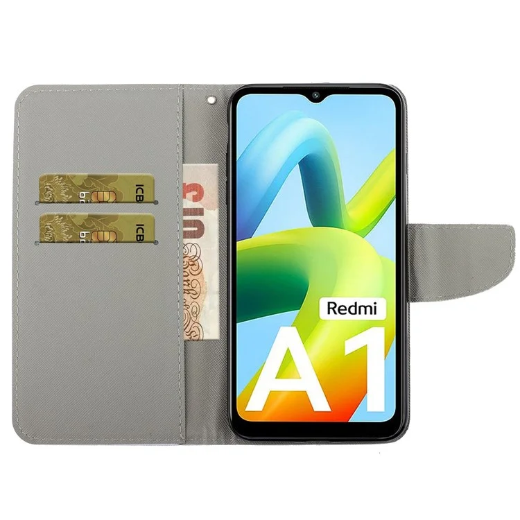 For Xiaomi Redmi A1 4G / A2 4G Cross Texture PU Leather Wallet Phone Case Pattern Printing Stand Magnetic Clasp Flip Cover with Strap - Chrysanthemum