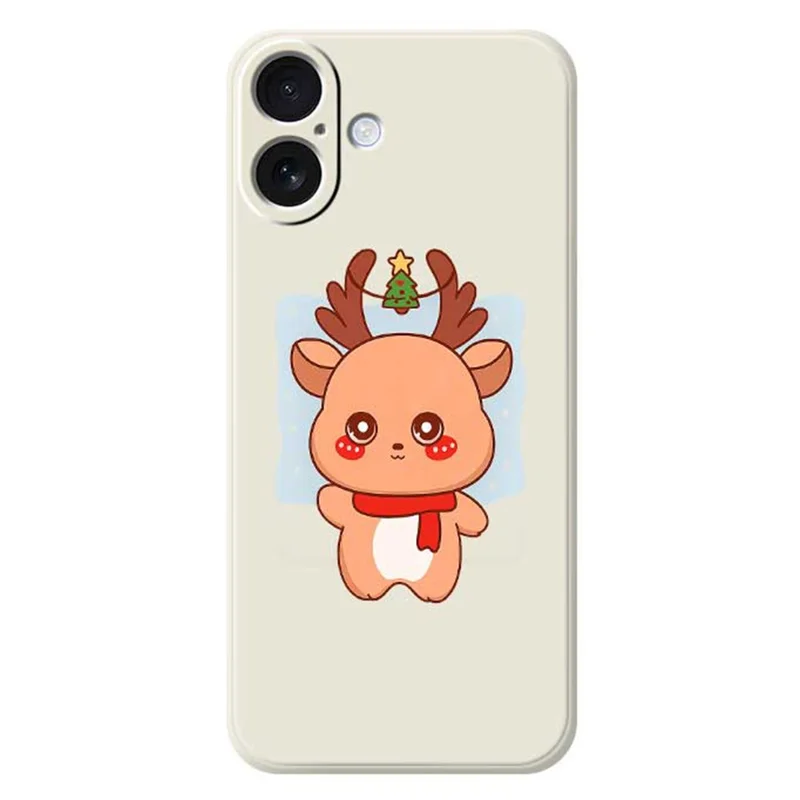 Funda para iPhone 17 con Estampado de Ciervo Dibujos Animados, Borde Recto, Cubierta Trasera de TPU - Beige