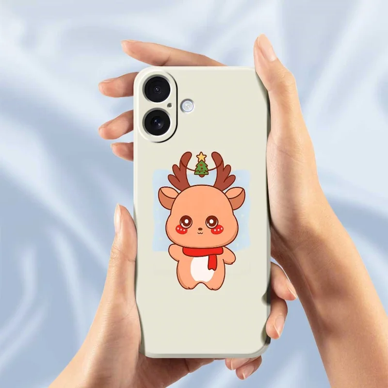 Funda para iPhone 17 con Estampado de Ciervo Dibujos Animados, Borde Recto, Cubierta Trasera de TPU - Beige