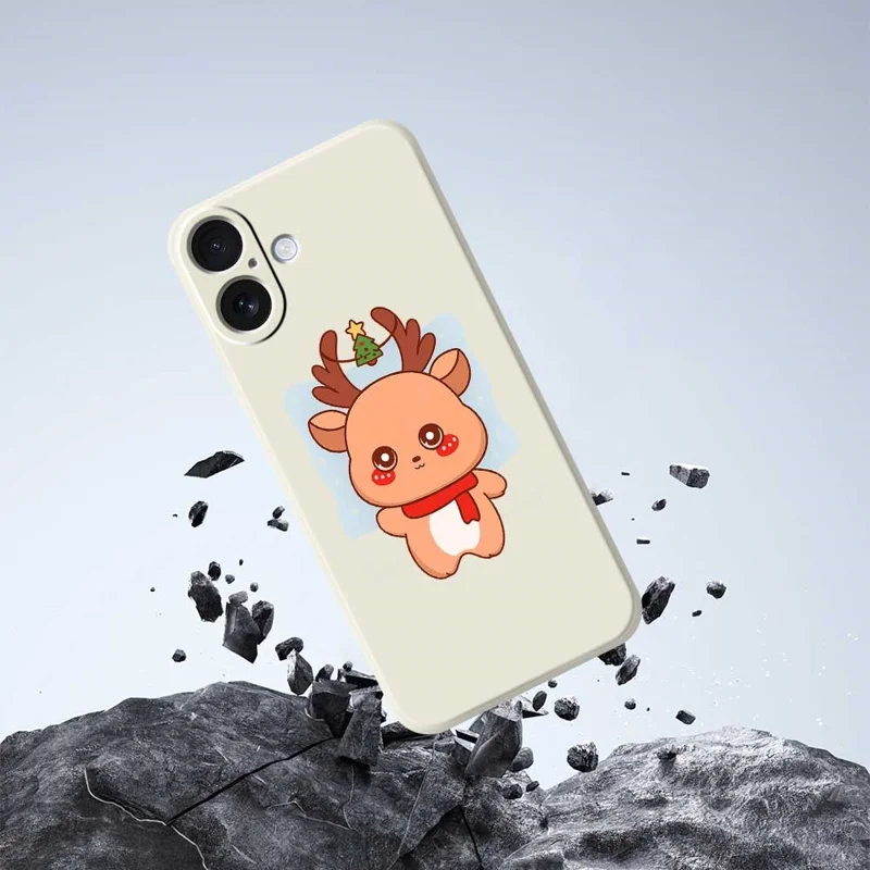 Funda para iPhone 17 con Estampado de Ciervo Dibujos Animados, Borde Recto, Cubierta Trasera de TPU - Beige
