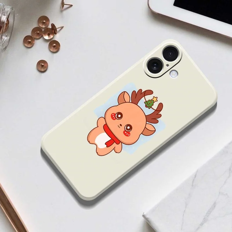 Funda para iPhone 17 con Estampado de Ciervo Dibujos Animados, Borde Recto, Cubierta Trasera de TPU - Beige