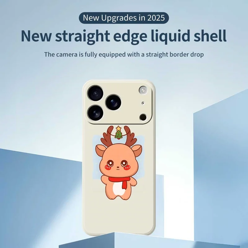 For iPhone 17 Pro Max Case Cartoon Deer Pattern Printing Straight Edge TPU Phone Back Cover - Beige