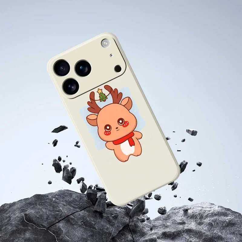 For iPhone 17 Pro Max Case Cartoon Deer Pattern Printing Straight Edge TPU Phone Back Cover - Beige