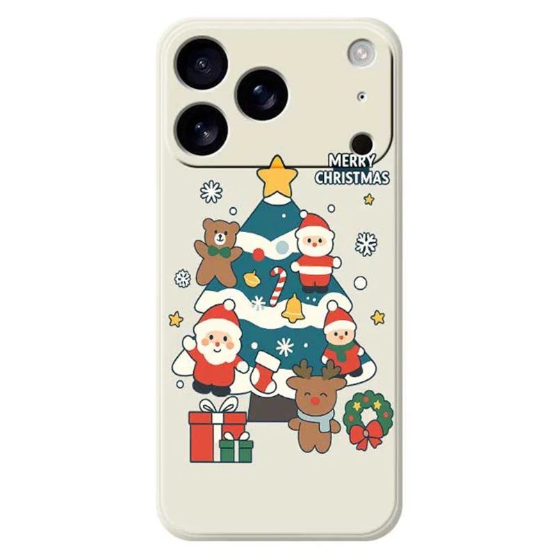 For iPhone 17 Pro Case Christmas Tree Gifts Pattern Printing Straight Edge TPU Phone Back Cover - Beige