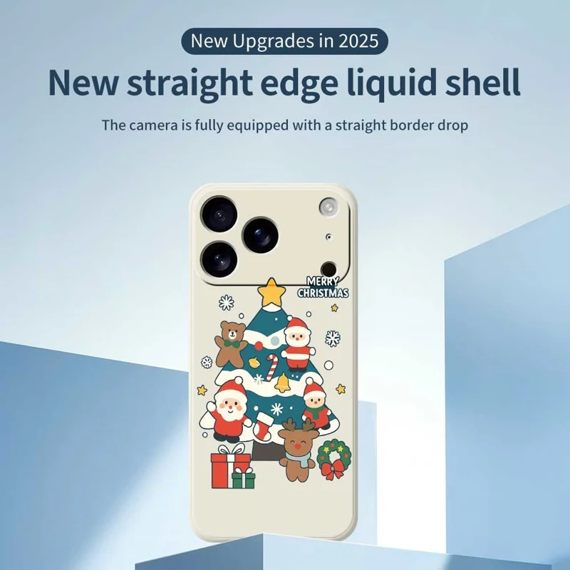 For iPhone 17 Pro Case Christmas Tree Gifts Pattern Printing Straight Edge TPU Phone Back Cover - Beige
