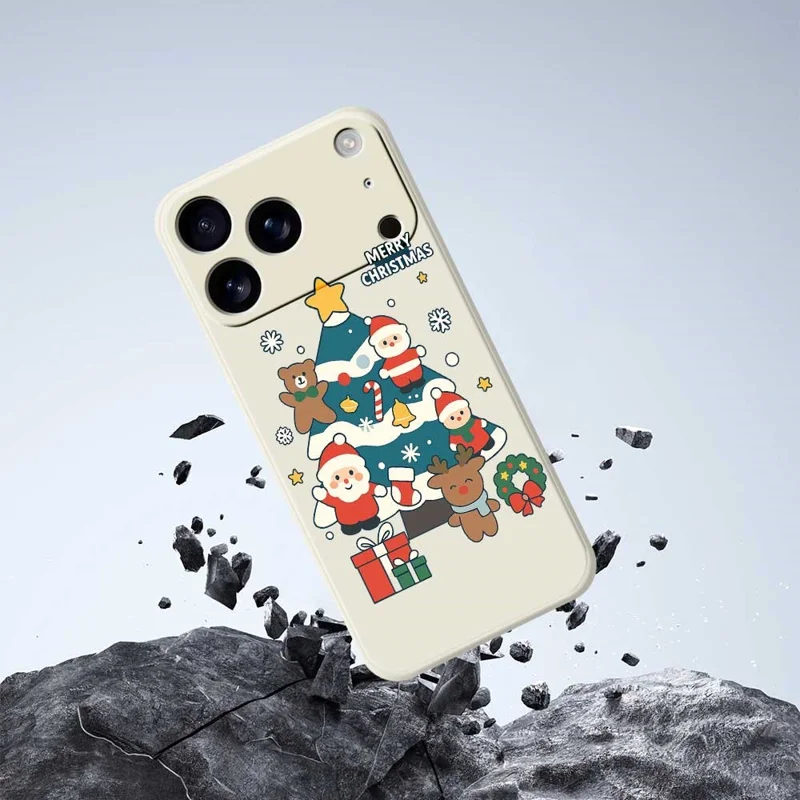 For iPhone 17 Pro Max Case Christmas Tree Gifts Pattern Printing Straight Edge TPU Phone Back Cover - Beige