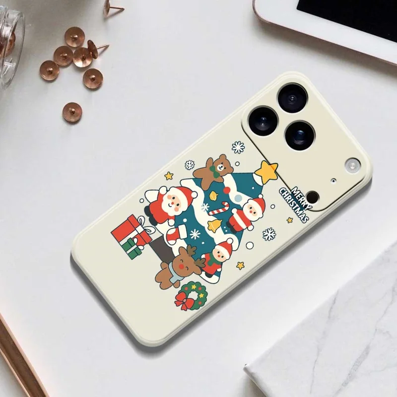 For iPhone 17 Pro Max Case Christmas Tree Gifts Pattern Printing Straight Edge TPU Phone Back Cover - Beige
