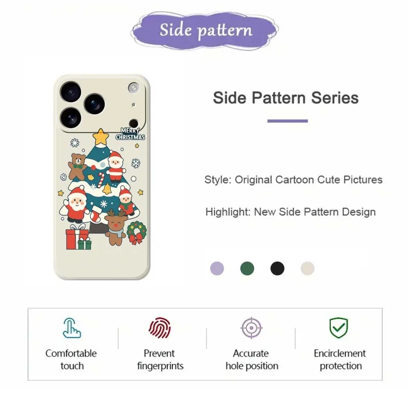 For iPhone 17 Pro Max Case Christmas Tree Gifts Pattern Printing Straight Edge TPU Phone Back Cover - Beige