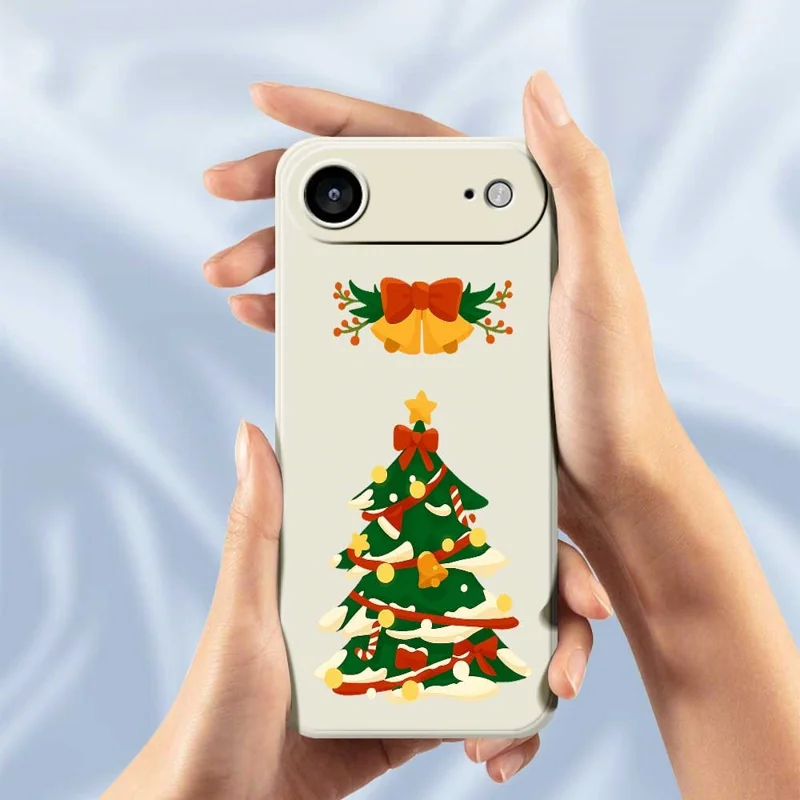 For iPhone Air Case Christmas Tree Bow Pattern Printing Straight Edge TPU Phone Back Cover - Beige
