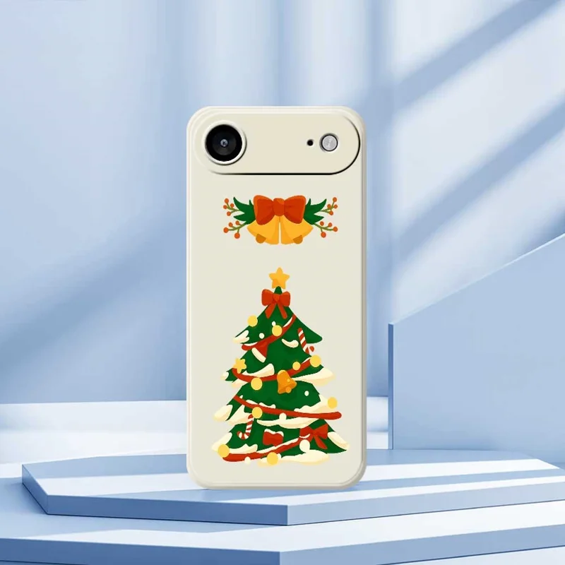 For iPhone Air Case Christmas Tree Bow Pattern Printing Straight Edge TPU Phone Back Cover - Beige