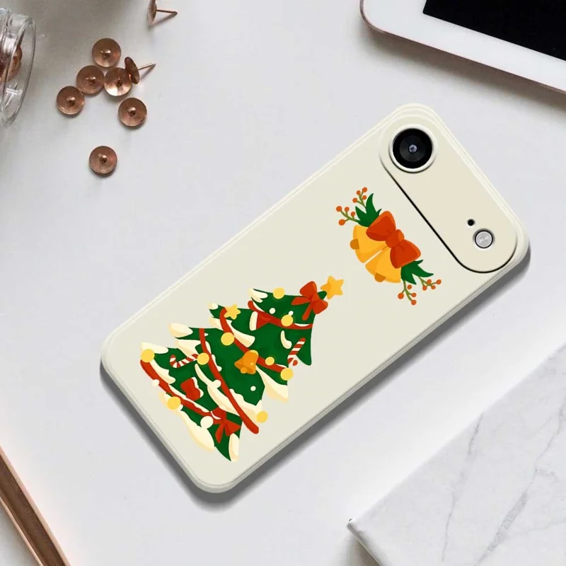 For iPhone Air Case Christmas Tree Bow Pattern Printing Straight Edge TPU Phone Back Cover - Beige