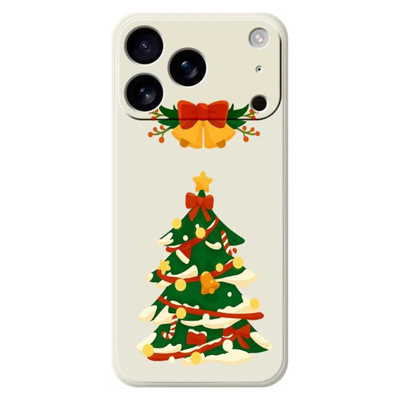 For iPhone 17 Pro Case Christmas Tree Bow Pattern Printing Straight Edge TPU Phone Back Cover - Beige