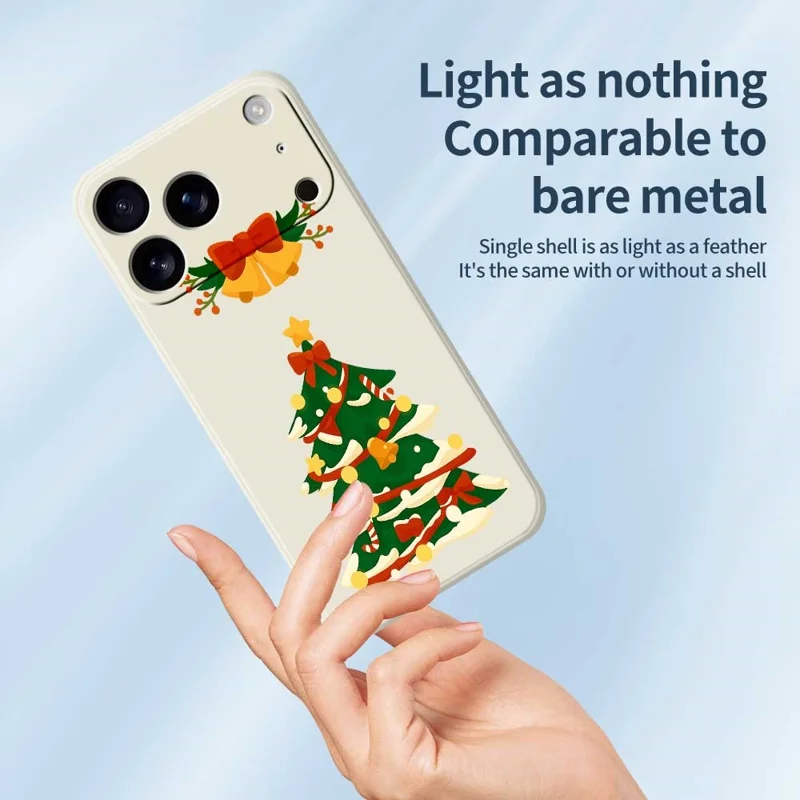 For iPhone 17 Pro Case Christmas Tree Bow Pattern Printing Straight Edge TPU Phone Back Cover - Beige