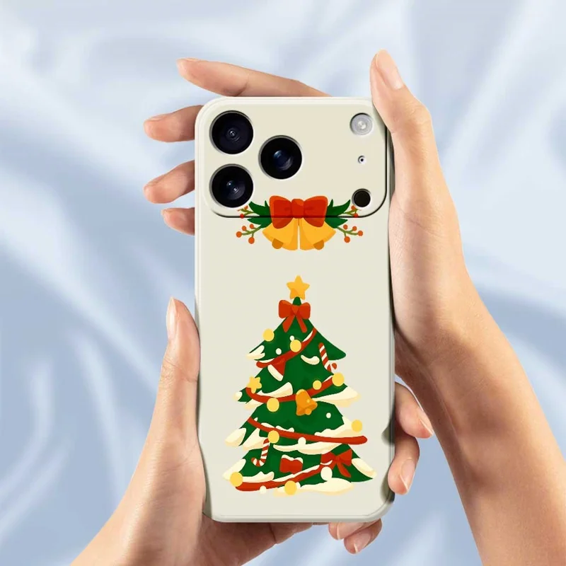For iPhone 17 Pro Case Christmas Tree Bow Pattern Printing Straight Edge TPU Phone Back Cover - Beige