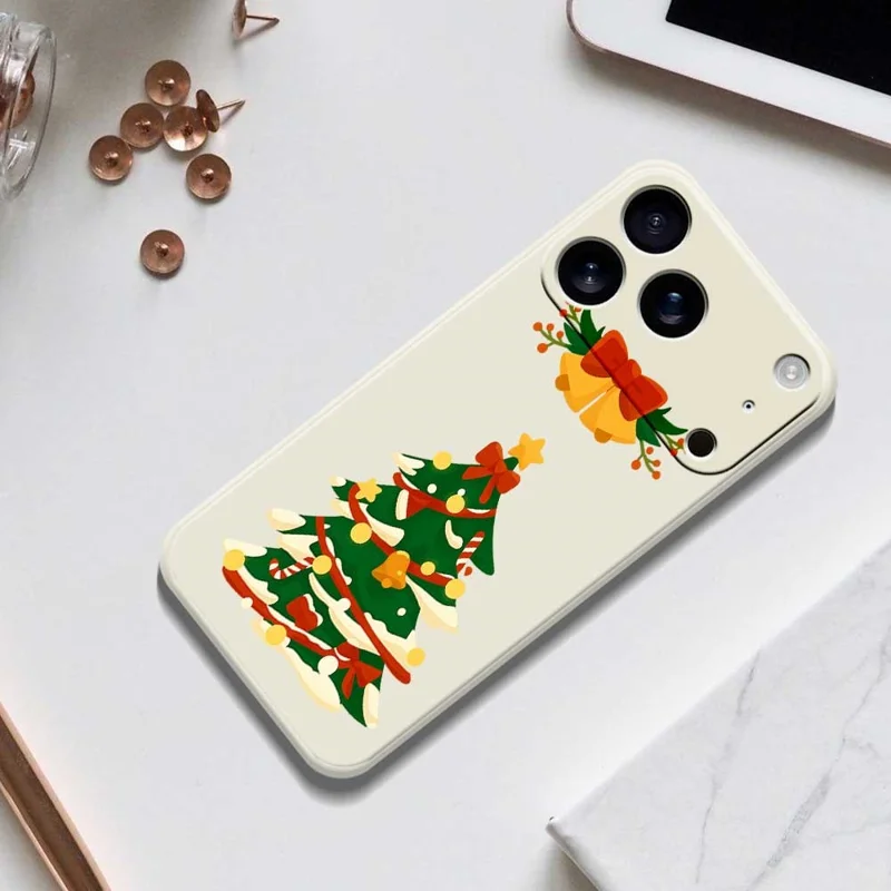 For iPhone 17 Pro Case Christmas Tree Bow Pattern Printing Straight Edge TPU Phone Back Cover - Beige