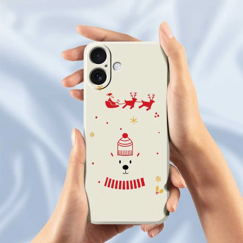 Capa para iPhone 17 com Estampa de Urso, Borda Reta, Capa Traseira de TPU - Bege