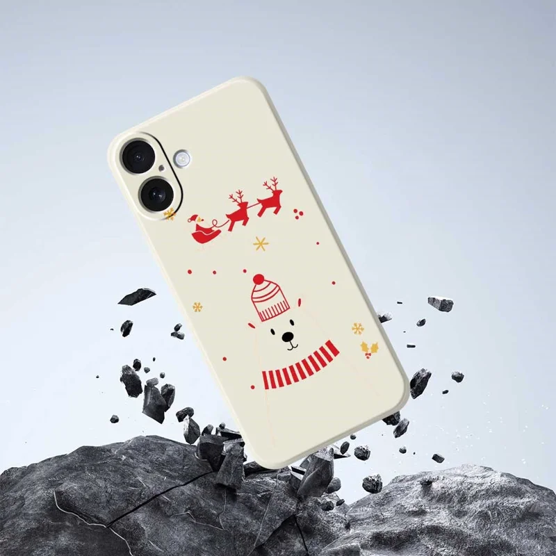 Capa para iPhone 17 com Estampa de Urso, Borda Reta, Capa Traseira de TPU - Bege