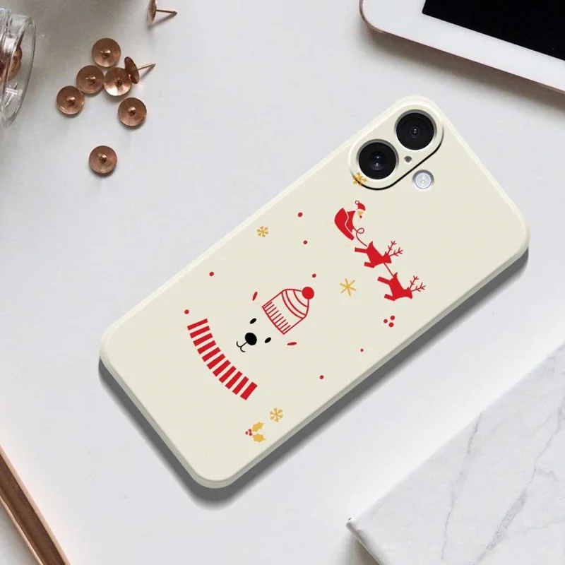 Capa para iPhone 17 com Estampa de Urso, Borda Reta, Capa Traseira de TPU - Bege