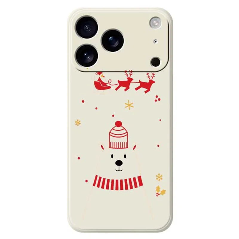 For iPhone 17 Pro Case Bear Pattern Printing Straight Edge TPU Phone Back Cover - Beige