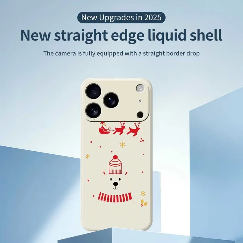For iPhone 17 Pro Case Bear Pattern Printing Straight Edge TPU Phone Back Cover - Beige
