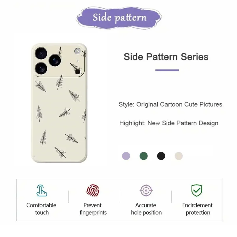 For iPhone 18 Pro Max / 17 Pro Max Case Hand Drawn Trees Pattern Printing Straight Edge TPU Phone Back Cover - Black