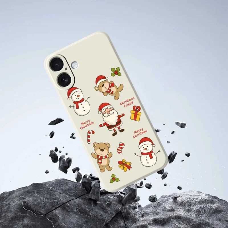 For iPhone 17 Case Christmas Friends Pattern Printing Straight Edge TPU Phone Back Cover - Beige