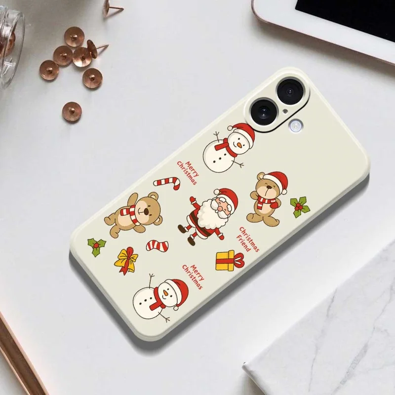 For iPhone 17 Case Christmas Friends Pattern Printing Straight Edge TPU Phone Back Cover - Beige