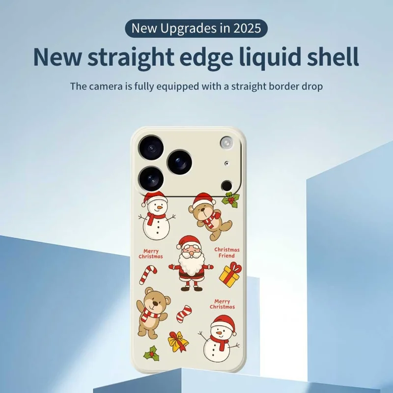 For iPhone 17 Pro Case Kerstvrienden Patroon Printing Rechte Rand TPU Telefoon Achterkant - Beige