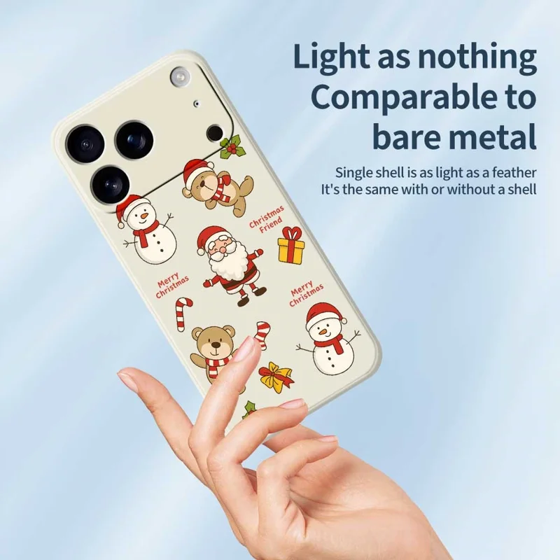 For iPhone 17 Pro Case Kerstvrienden Patroon Printing Rechte Rand TPU Telefoon Achterkant - Beige