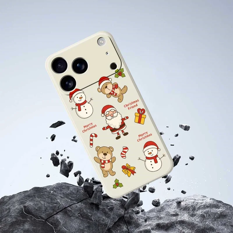 For iPhone 17 Pro Case Kerstvrienden Patroon Printing Rechte Rand TPU Telefoon Achterkant - Beige