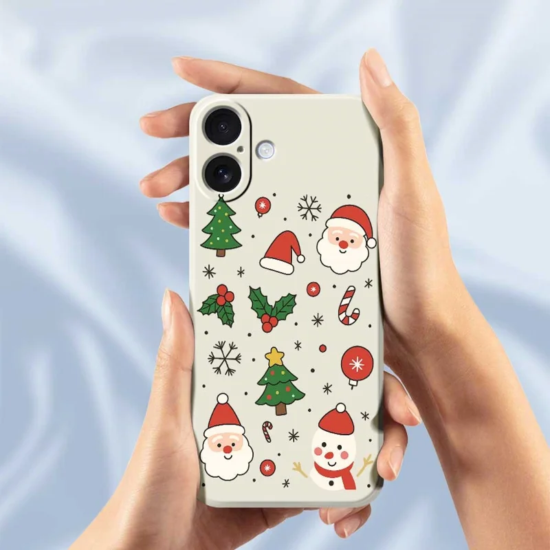 For iPhone 17 Case Christmas Theme Pattern Printing Straight Edge TPU Phone Back Cover - Beige