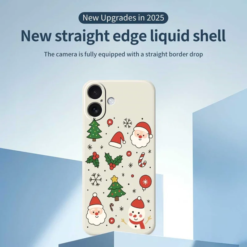 For iPhone 17 Hoesje Kerstthema Patroon Afdruk Rechte Rand TPU Telefoon Achterkant - Zwart