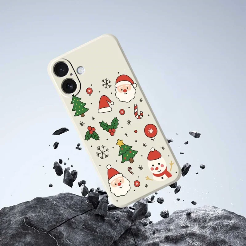 For iPhone 17 Hoesje Kerstthema Patroon Afdruk Rechte Rand TPU Telefoon Achterkant - Zwart