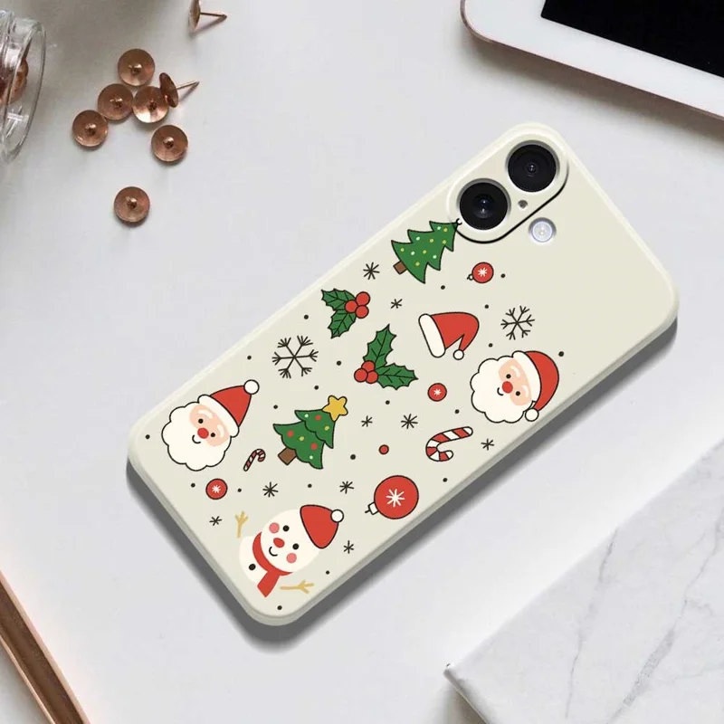 For iPhone 17 Hoesje Kerstthema Patroon Afdruk Rechte Rand TPU Telefoon Achterkant - Zwart