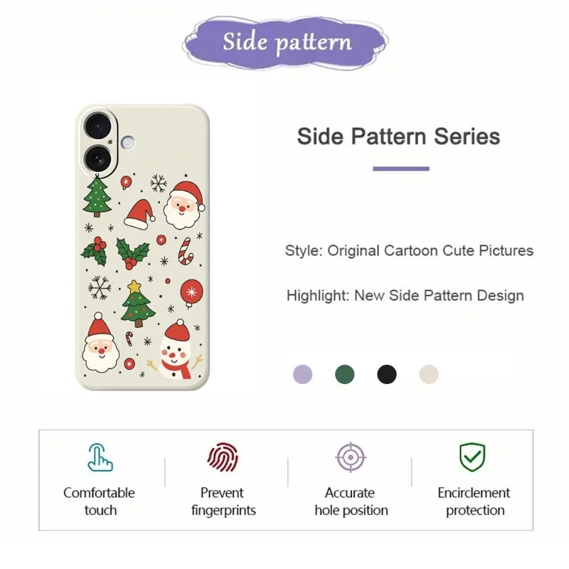 For iPhone 17 Hoesje Kerstthema Patroon Afdruk Rechte Rand TPU Telefoon Achterkant - Zwart