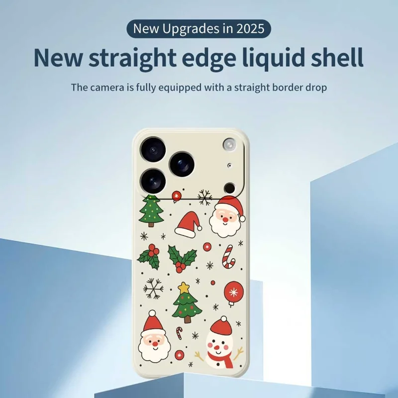 For iPhone 17 Pro Max Case Christmas Theme Pattern Printing Straight Edge TPU Phone Back Cover - Beige
