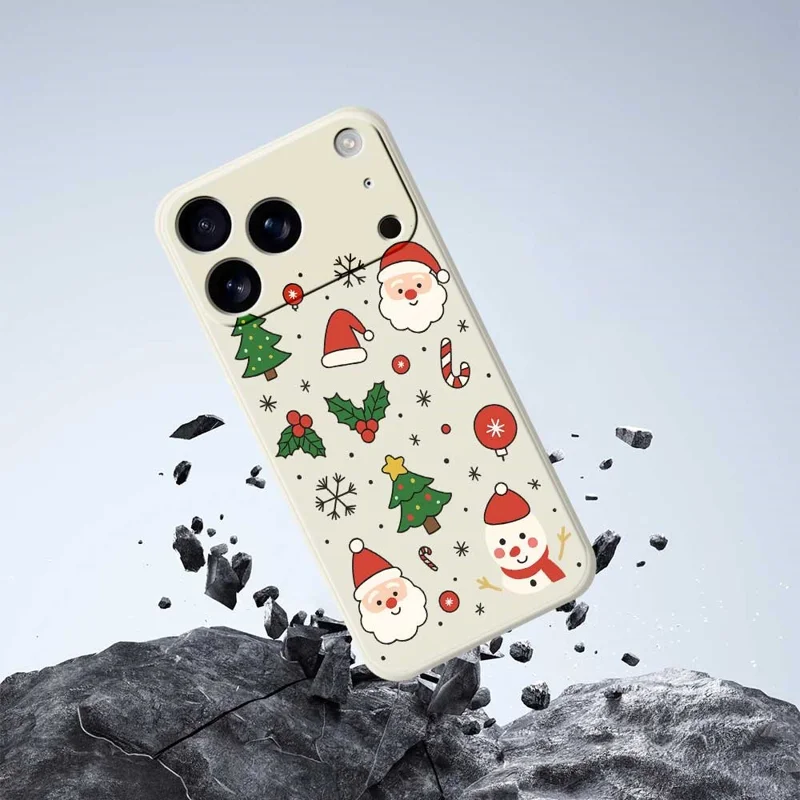 For iPhone 17 Pro Max Case Christmas Theme Pattern Printing Straight Edge TPU Phone Back Cover - Beige