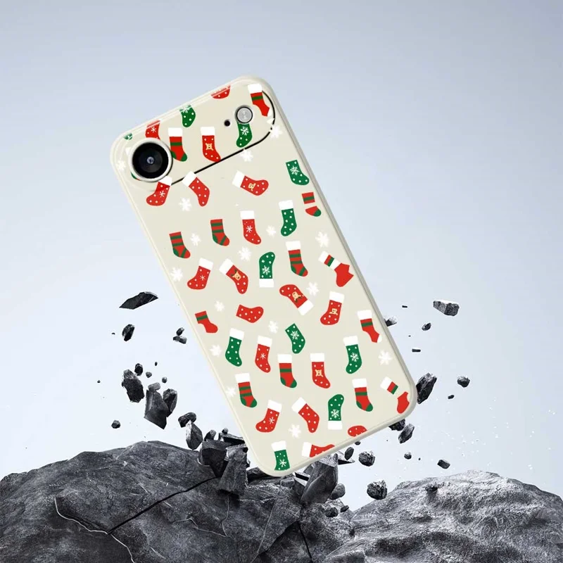 Cover posteriore per iPhone 17 con custodia Air - Motivo a calzini rossi e verdi, bordo dritto, cover in TPU - Beige