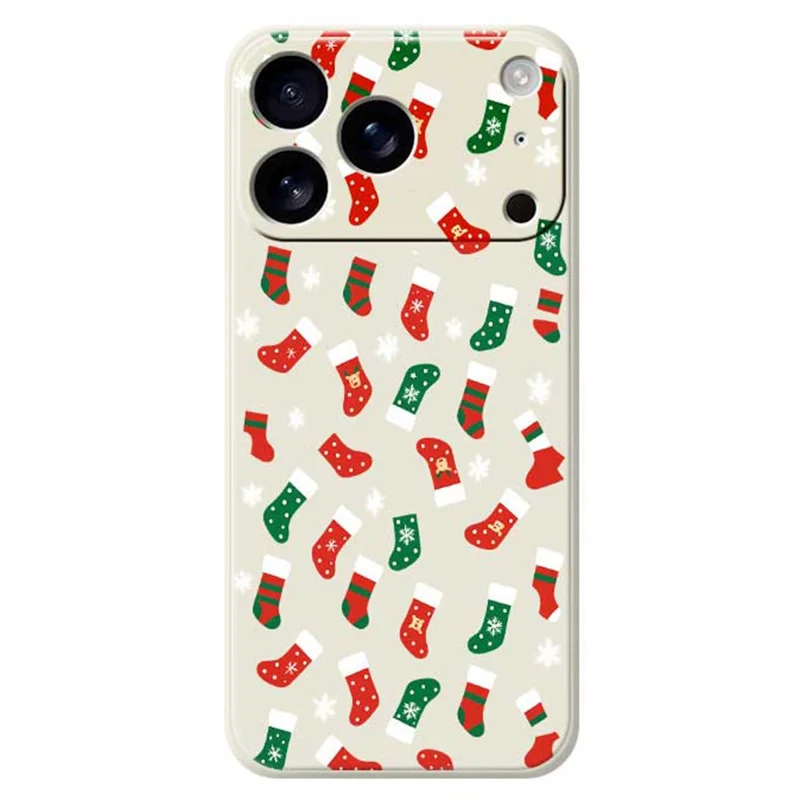For iPhone 17 Pro Case Red and Green Socks Pattern Printing Straight Edge TPU Phone Back Cover - Beige