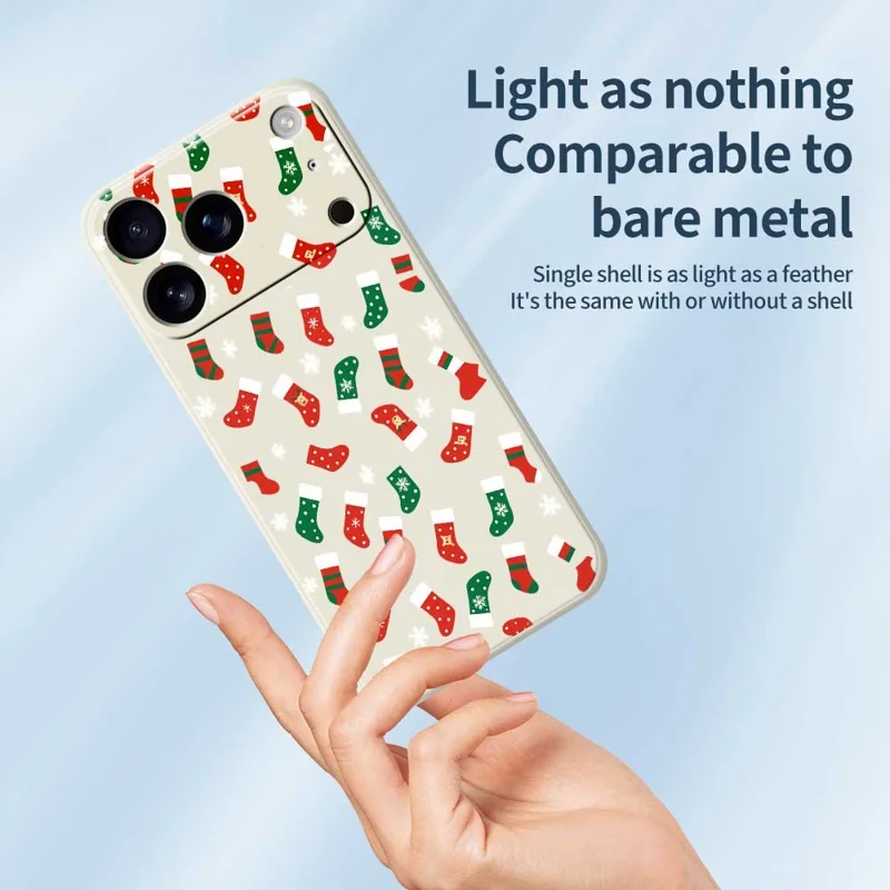 For iPhone 17 Pro Case Red and Green Socks Pattern Printing Straight Edge TPU Phone Back Cover - Beige