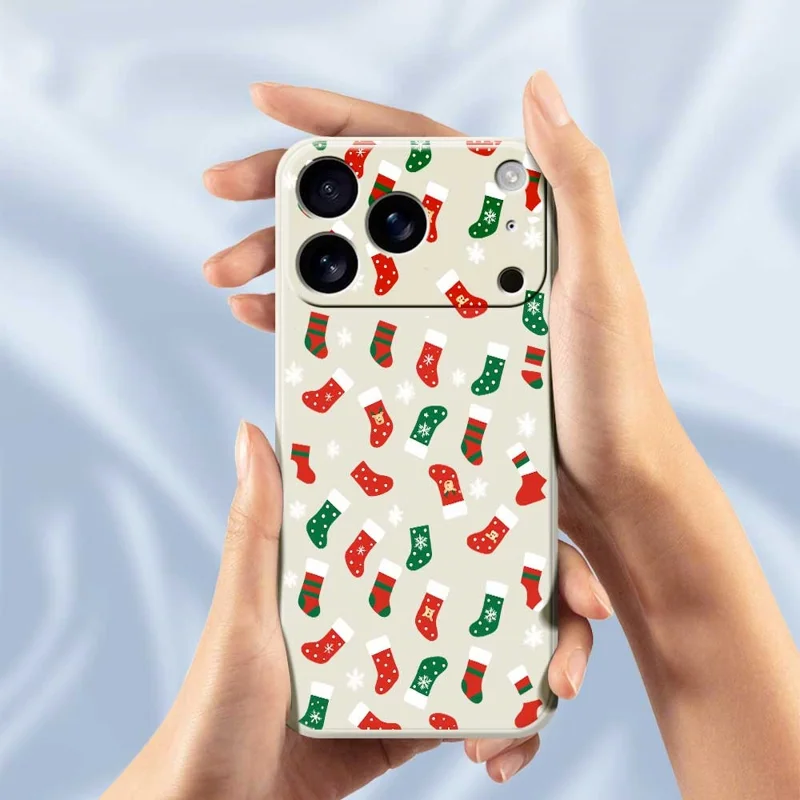 For iPhone 17 Pro Case Red and Green Socks Pattern Printing Straight Edge TPU Phone Back Cover - Beige