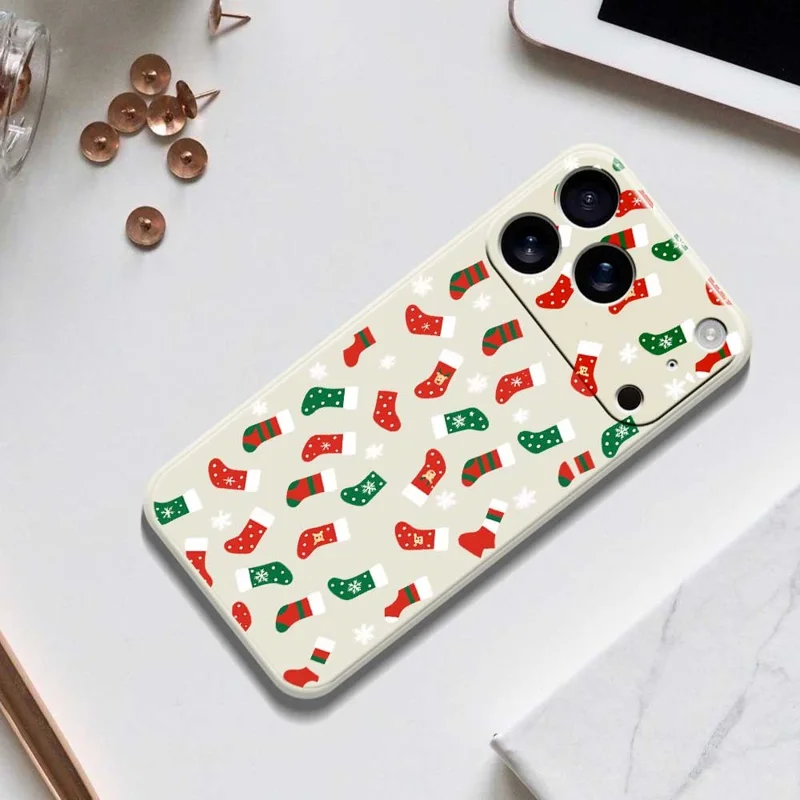 For iPhone 17 Pro Case Red and Green Socks Pattern Printing Straight Edge TPU Phone Back Cover - Beige