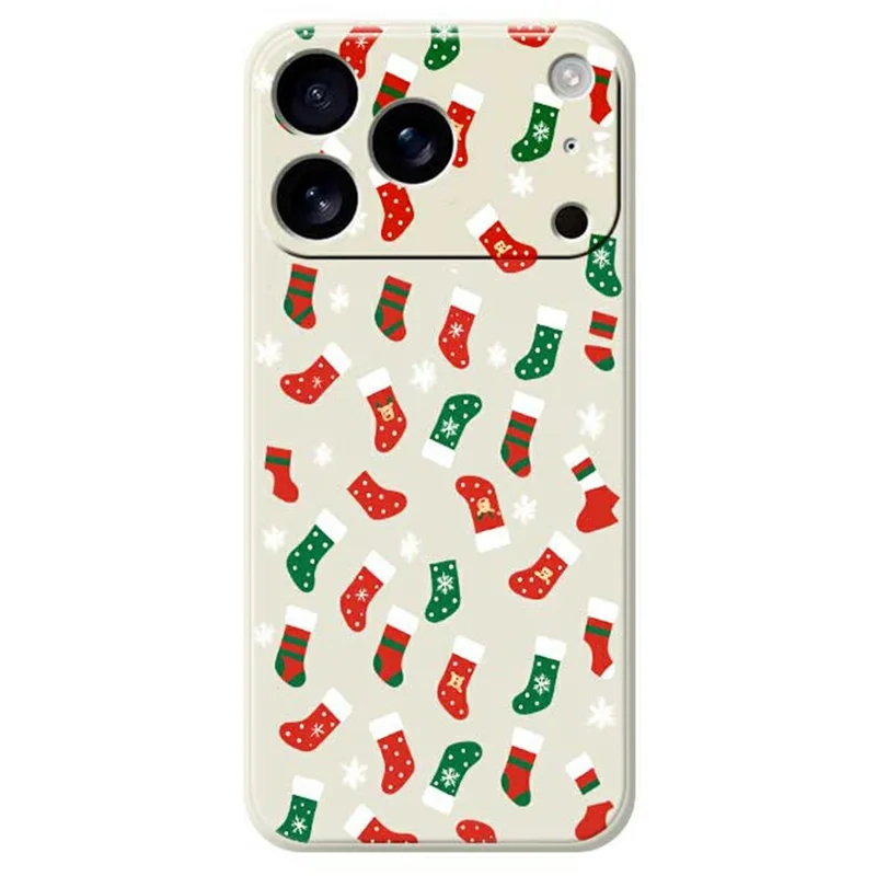 For iPhone 17 Pro Max Case Red and Green Socks Pattern Printing Straight Edge TPU Phone Back Cover - Beige