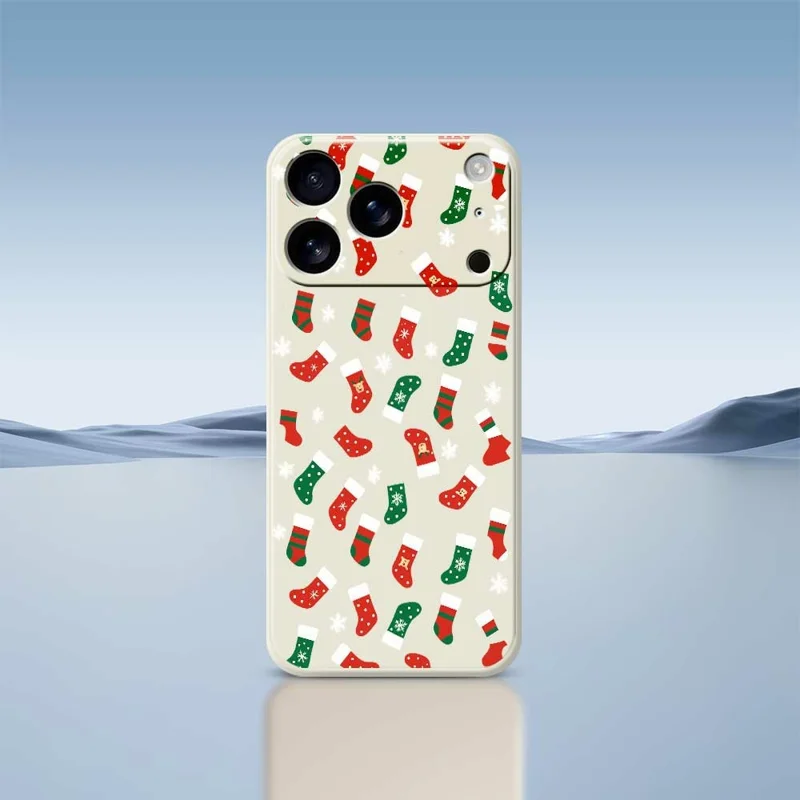 For iPhone 17 Pro Max Case Red and Green Socks Pattern Printing Straight Edge TPU Phone Back Cover - Beige