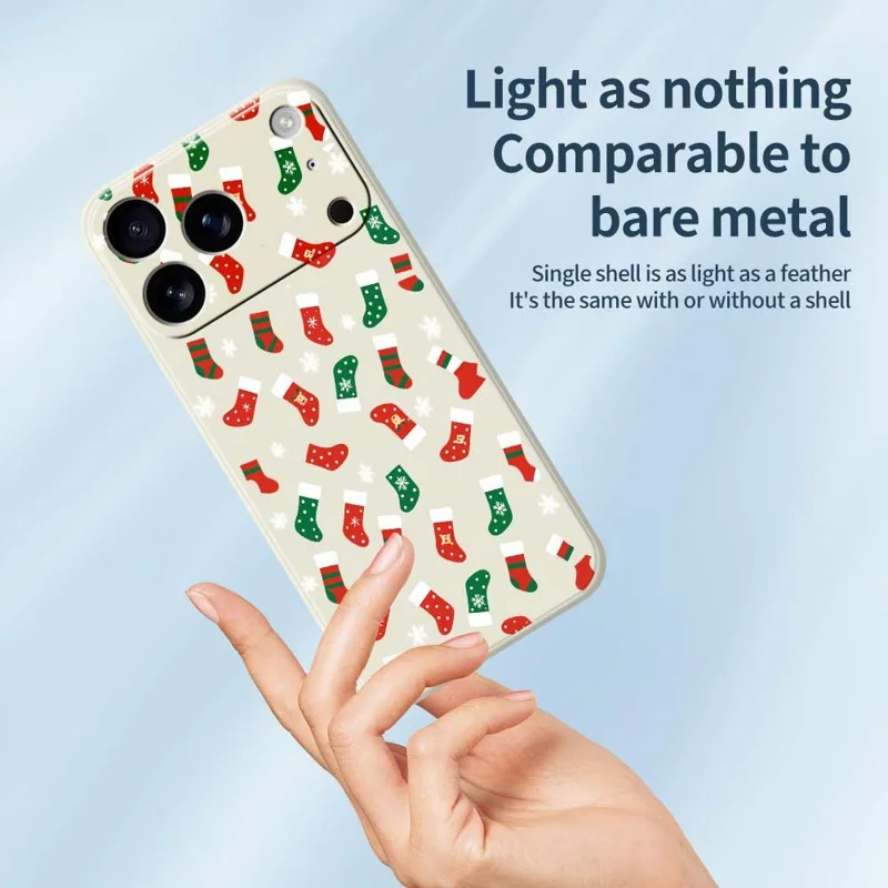 For iPhone 17 Pro Max Case Red and Green Socks Pattern Printing Straight Edge TPU Phone Back Cover - Beige