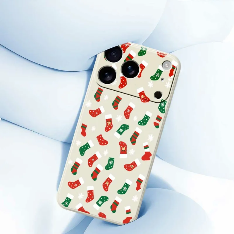 For iPhone 17 Pro Max Case Red and Green Socks Pattern Printing Straight Edge TPU Phone Back Cover - Beige